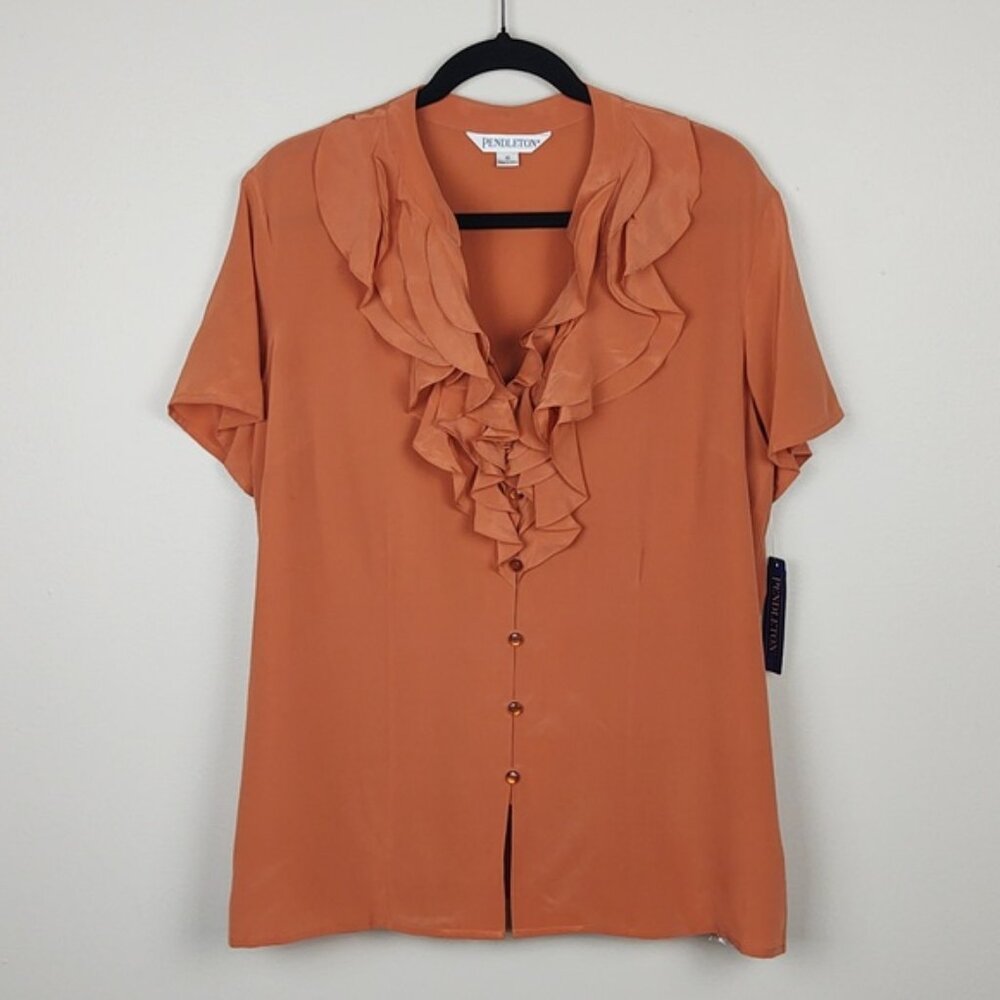 Pendleton 100% Silk Blouse Button Down Ruffle Fro… - image 1